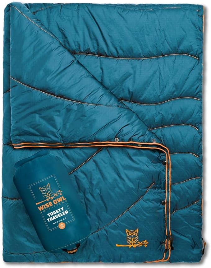 Wise Owl Outfitters Outdoor Camping Blanket – Lightweight Packable Puffy Quilt for Backpacking, Hiking & Travel – Warm Water Resistant Blanket for Cold Weather Camping