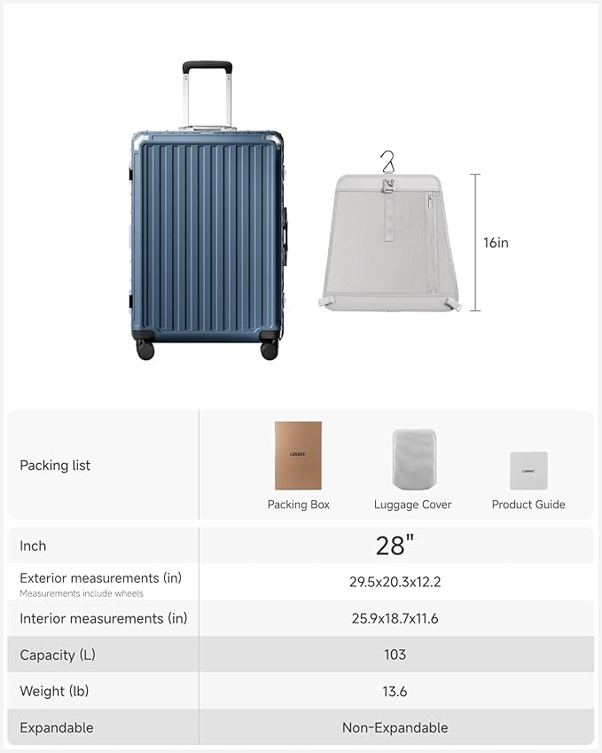Luggage Sets with Spinner Wheels, 8010S Aluminum Frame Zipperless Polycarbonate Hard Shell Suitcase Sets (ZX-Core, Blue, 2 Piece (20/28))