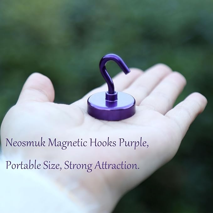 Neosmuk Magnetic Hooks,Heavy Duty Earth Magnets with Hook for Refrigerator, Extra Strong Cruise Hook for Hanging, Magnetic Hanger for Curtain, Grill(Purple, 6 Pack)