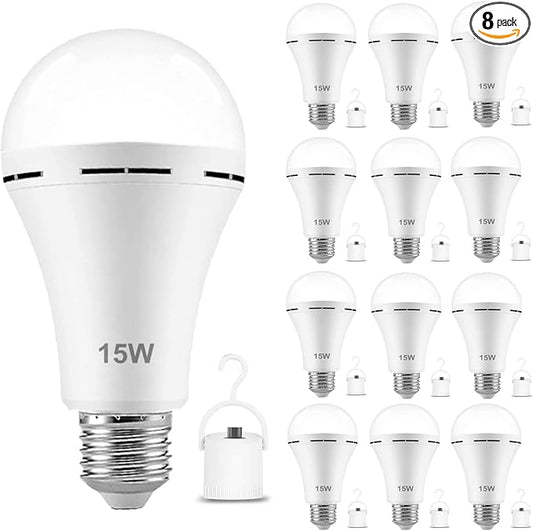 12-Pack Rechargeable Emergency 15W LED Light Bulb,Battery LED Bulbs Light 150W Equivalent for Power Outage Camping Outdoor Activity Hurricane 6000K E26 Base Emergency Lighting Bulb