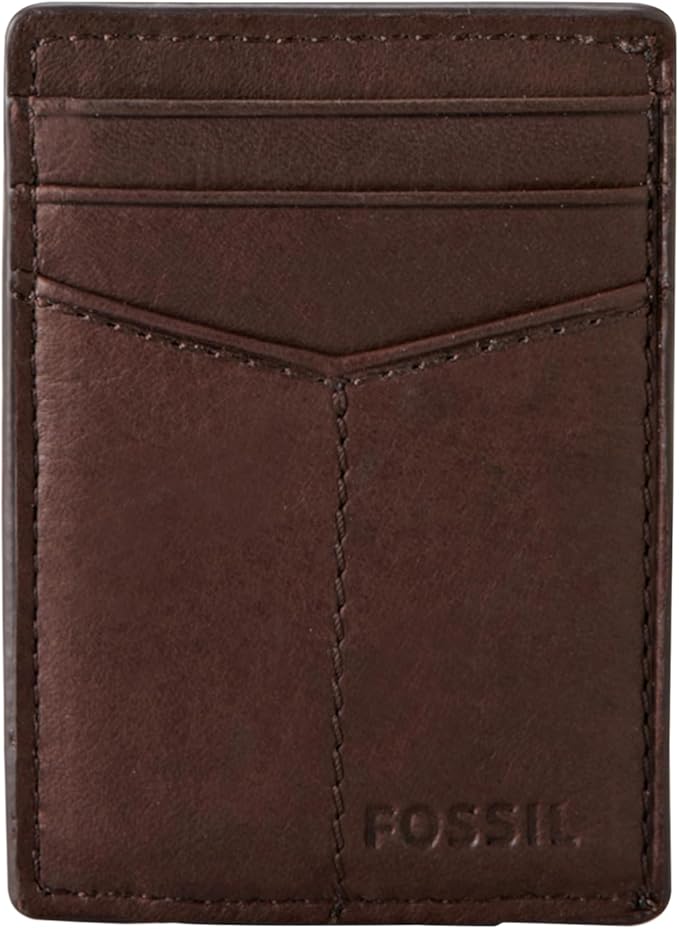 Fossil Men's Leather Minimalist Magnetic Card Case with Money Clip Front Pocket Wallet for Men