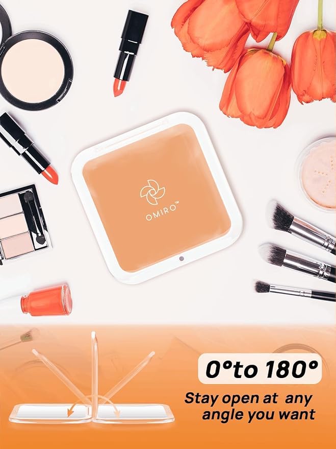 OMIRO Folding Compact Mirror, 1X/15X Magnification 3½” Pocket Size Square Hand Mirror for Travel Makeup (Peach Fuzz)