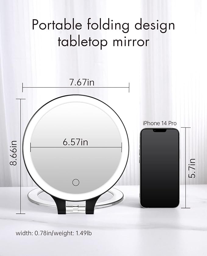 FASCINATE Magnifying Mirror 10X 1X Double Sided Magnification Makeup Vanity Mirror Rechargeable Lighted Mirror with 3 Color Setting Adjustable Rotation LED Vanity Desk Mirror