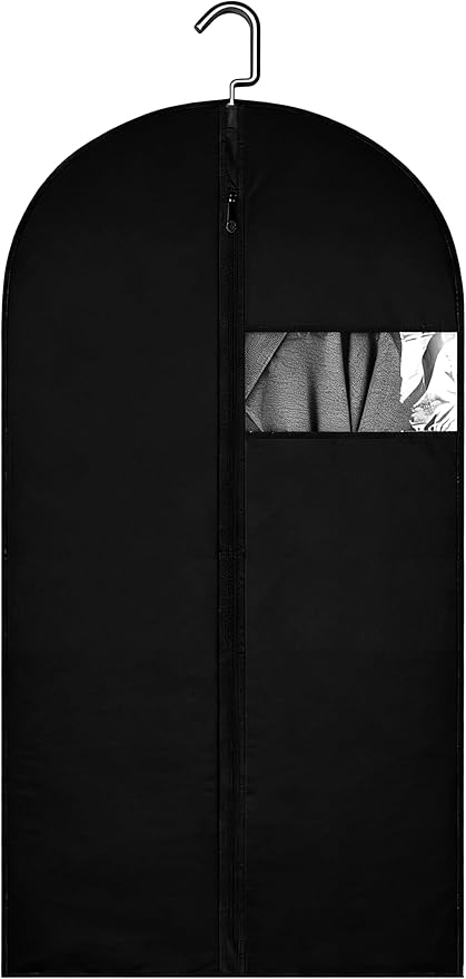 47-Inch Garment Bags for Hanging Clothes, Clear Window Dust-Proof Suit Bags for Suits Coats Dresses - Closet Storage & Travel Garment Covers (Black)
