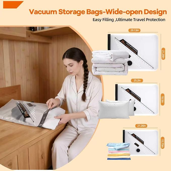 Vacuum Storage Bags For Clothes With Rechargeable Air Pump, 9 Pack Compression Packing Bags For Luggage, Space Saver Bags For Travel, Carry-On Size Vacuum Seal Bags For Dorm & Small Space Storage
