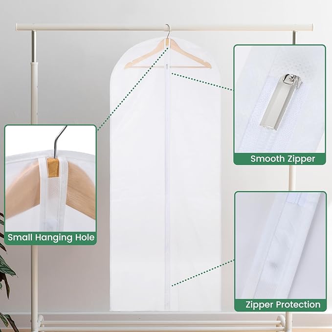 Carbrea 12 Pack Garment Bags for Hanging Clothes - Translucent Dress Bag for Closet Wardrobe Storage Travel - 24" x 57"