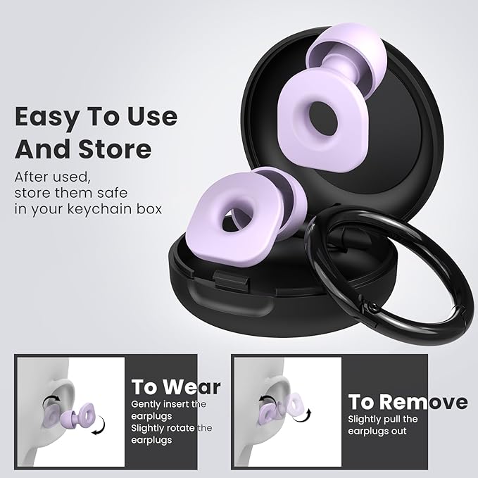 2 Pairs of Earplugs for Sleeping,Reusable Hearing Protection Ear Plugs with 8 Pairs Ear Tips & One Connector Cord,Soft Earplugs for Noise Reduction,Concert,Musician & Work - 25dB-30dB
