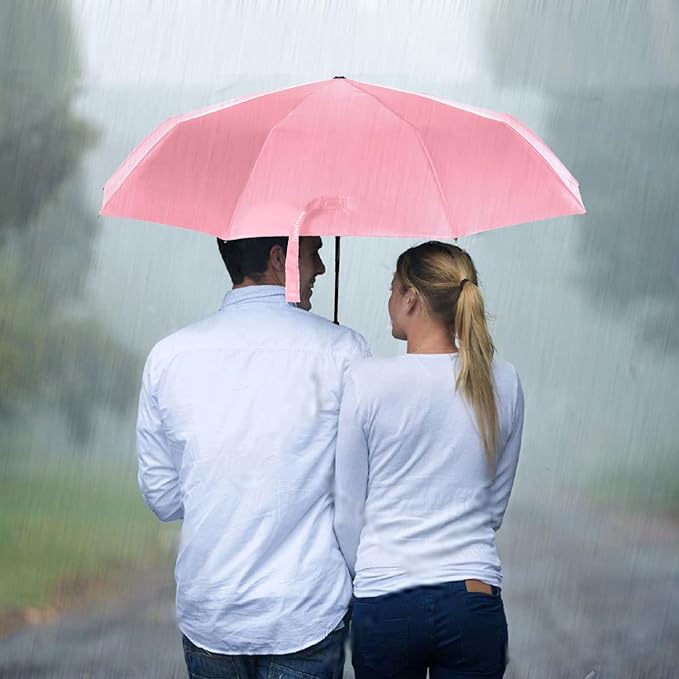 TradMall Travel Umbrella Windproof with 46 Inches Large Canopy 10 Reinforced Fiberglass Ribs Ergonomic Handle Auto Open & Close, Pink