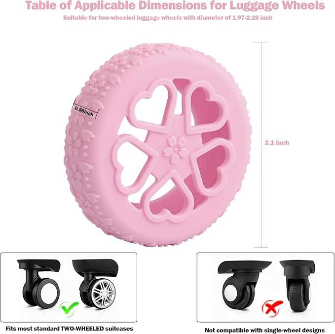 Luggage Wheel Protector, 8PCS Sakura Love Design - Premium Silicone Protectors for 2-2.4" Spinner Wheels Anti-Slip, Ultra-Quiet & Wear-Resistant Travel Accessories (Pink)
