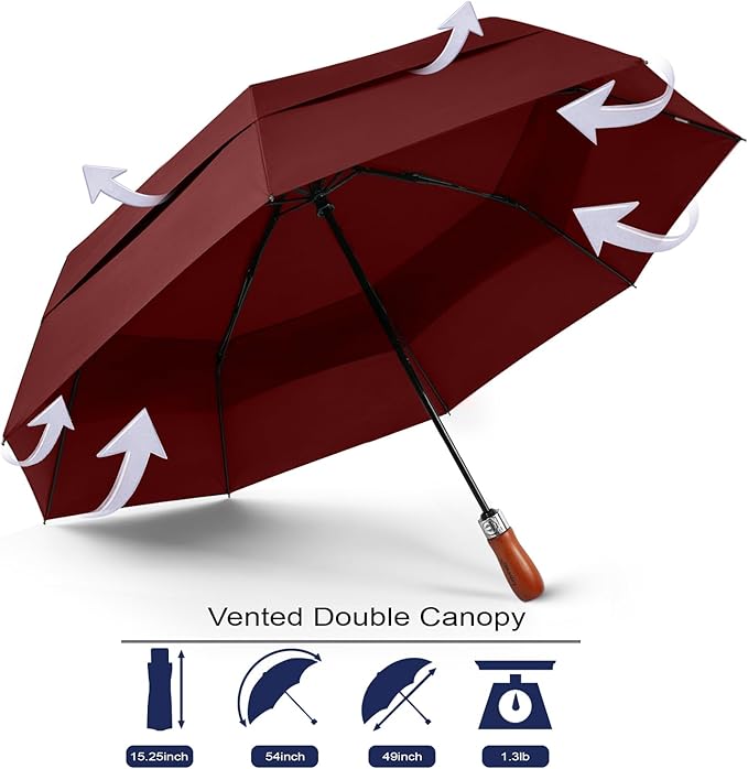 Lejorain Large Folding Golf Umbrella - Compact Mens Umbrellas Travel Rain and Windproof 54inch Collapsible Automatic Open Close Umbrella 210T Teflon Vented Double Canopy