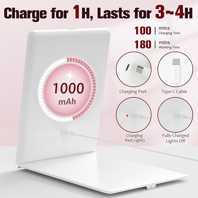Travel Makeup Mirror with Lights Valentines Day Gifts for Her, Girlfriend, Wife, Birthday Gifts Rechargeable Portable Folding Compact LED Mirror Set with Tweezer 3 Color Light Modes