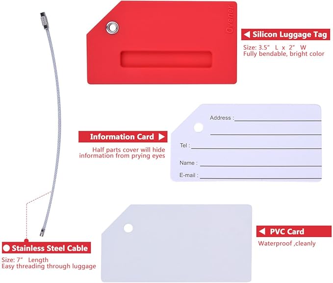 5Pack Silicone Luggage Tag with Name ID Card Perfect to Quickly Spot Luggage Suitcase by Ovener