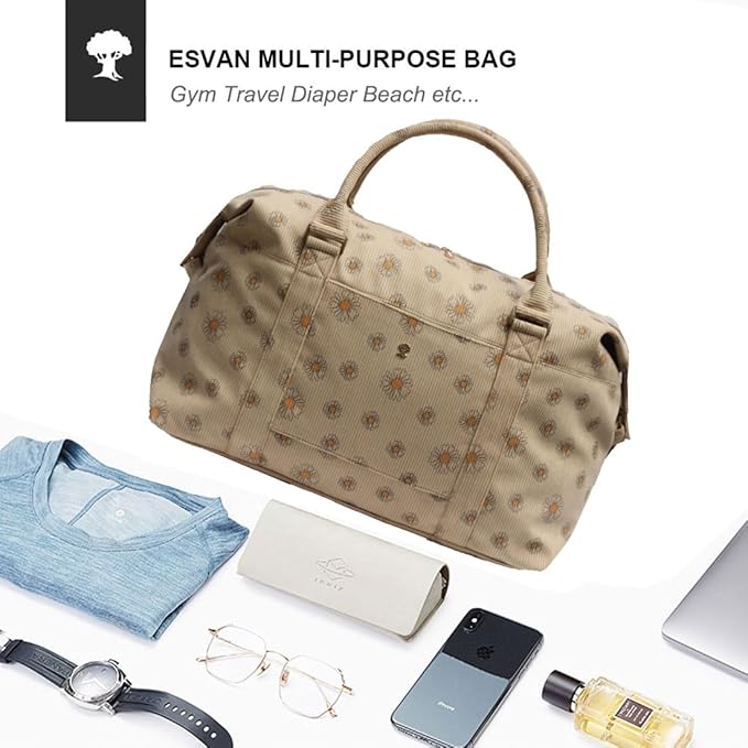 ESVAN Travel Tote Duffel Gym Bag,Weekender Overnight Carry-on Tote Crossbody Bag with Wet Pocket and Trolley Sleeve Upgraded