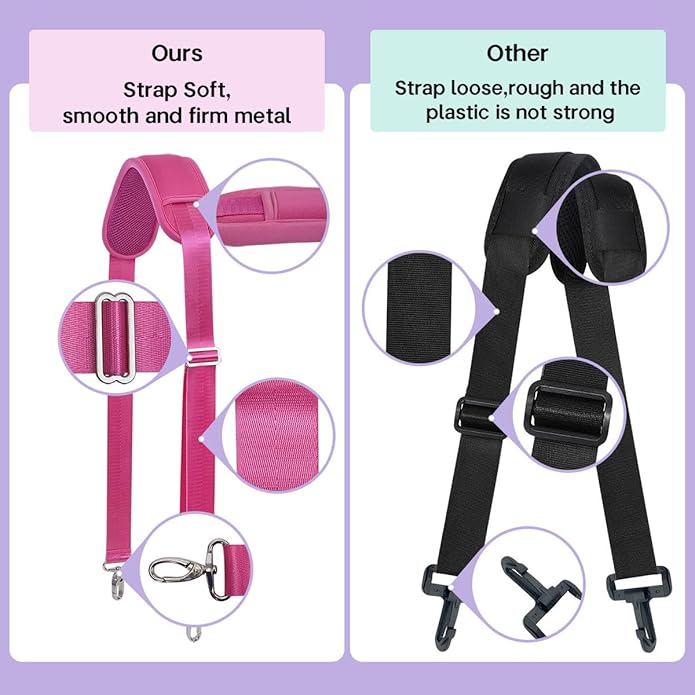 60 Inch Shoulder Strap with Removable Ultra-Thick Pad，Adjustable Buckles and Metal Hooks