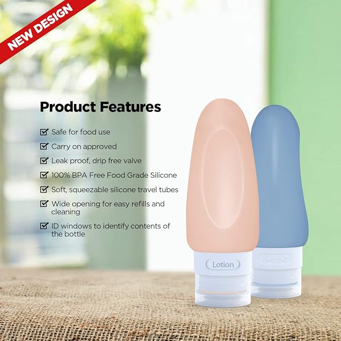 Dot&Dot Leak Proof Travel Bottles for Toiletries - 4 Pack Silicone Toiletry Containers - Shampoo and Conditioner Bottles TSA Quart Bag - 2 oz Size