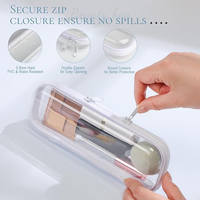 Sanwuta 6 Pcs Clear Hard Zipper Case Plastic Zipper Pouches Transparent Makeup Bag Pencil Case Pouches Toiletry Diaper Bag for Travel Toy Storage Organizer Bins(White,7.87 x 2.56 x 1.57 Inch)