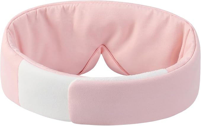 ALASKA BEAR Wraparound Style Organic Cotton Eye Mask with Padded Nose, Big Wide Headband and Large Coverage Ear Muff Sleeping Mask with Bottom Flap for Full Blackout, Soft Pink