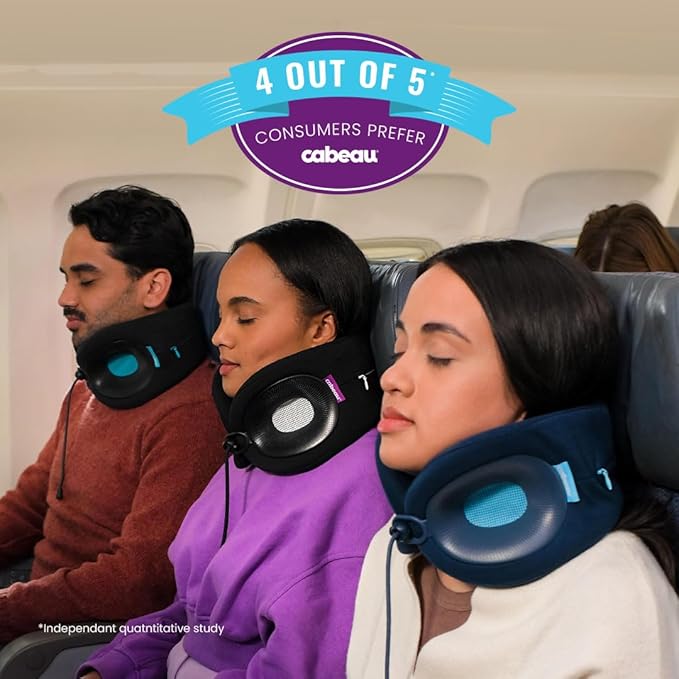 Cabeau Evolution X Travel Neck Pillow - Memory Foam Body Positioner - Fits Most Neck Sizes (11-21 Inches) - Three Ways to Adjust for Ultimate Comfort on Long Flights (Sapphire)