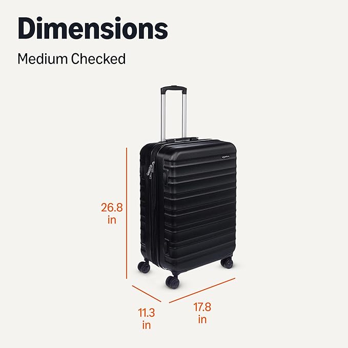 Amazon Basics 26" Hardside Medium Checked Luggage, Expandable For Up to 15% More Space, With Scratch-Resistant Surface, Four Multi-directional Wheels, Black
