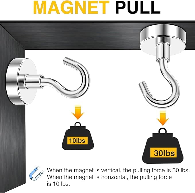DIYMAG Magnetic Hooks, 30lbs+ Magnet Hook 2026 Cruise Cabin Ship Essentials Heavy Duty Strong Magnets Refrigerator Fridge Hanging for Classroom Beach Vacation Kitchen Grills Home 20 Pack (Silver)