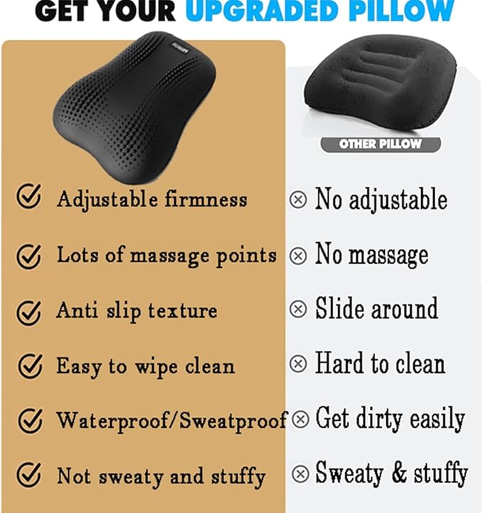 Lumbar Support Pillow, Inflatable Rubber Lumbar Pillow for Lower Back Pain Relief - Car Back Cushion for Driving - Lumbar Support for Car-Office Chair, Massage Points, Adjustable Firmness, Black