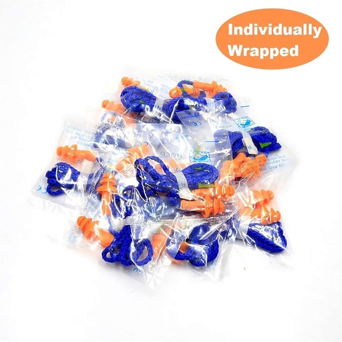 Quality Reusable Earplugs 100 Pair - 25dB Corded Silicone Ear Plugs for Shooting Construction Work Ear Plugs Motorcycle Range Hunting Hearing Protection Ear Protection for Mowing Earplugs Reusable