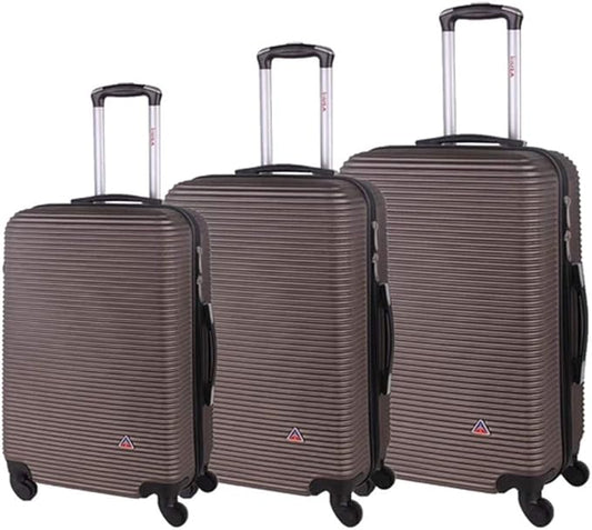 InUSA ROYAL Hardside Luggage Set with Spinner Wheel | Spacious Travel Suitcases with Ergonomic GEL Handle and Studs | (20/24/28) 3 Piece Luggage Set | Brown