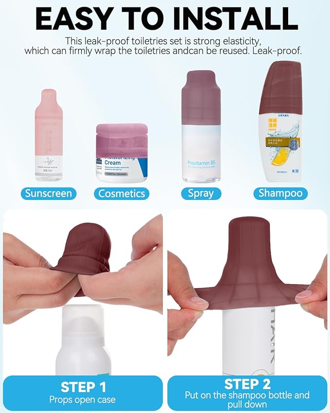 16 Pack Silicone Bottle Cover,Travel Essential for Women Men,Cruise Ship Essential 2025,Beach Vacation EssentialsTravel Size Toiletries,Airplane Travels Accessories Elastic Sleeves for Leak Proofing