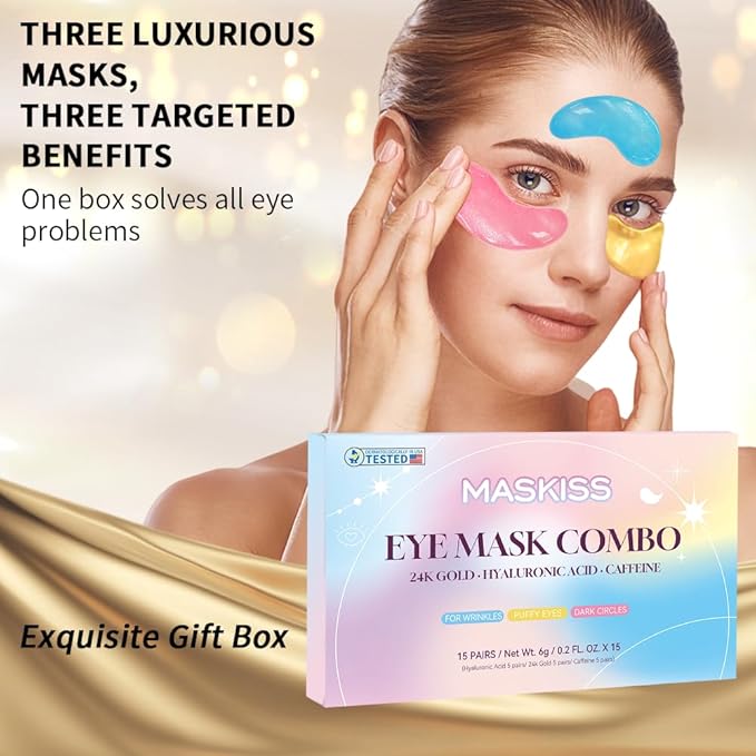 Under Eye Patches (24 Pairs), 3 Colors Eye Masks Gift Set for Dark Circles Puffy Eyes, Undereye Bags and Wrinkles, Bachelorette Party Favors for Women, Skin Care Set Gifts Teen Girls