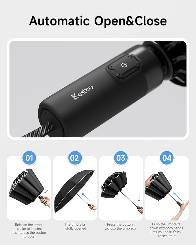 Windproof Travel Umbrella for Rain, Withstand 85MPH Winds, 54 Inch Automatic Reverse Fold Umbrellas Easy Auto Open Close, Portable Compact Umbrella Includes Cover Bag, Perfect for Travel, Car, Commute, Women Men, Backpack