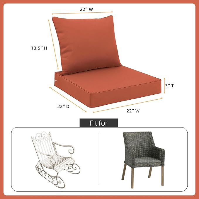 Favoyard Outdoor Seat Cushion Set 22 x 22 Inch Waterproof & Fade Resistant Patio Furniture Cushions with Removable Cover Deep Seat & Back Cushion with Tie Straps for Chair Sofa Couch