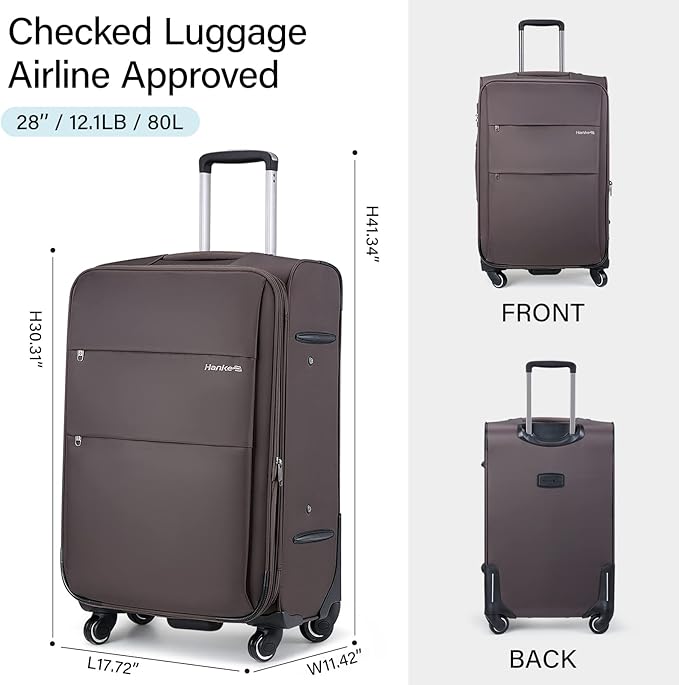Hanke 28 Inch Luggage with Spinner Wheels Expandable Large Suitcase with Wheels Softside Check in Luggage Rolling Suitcase with Lock Lightweight Travel Luggage for Men and Women.(Coffee)