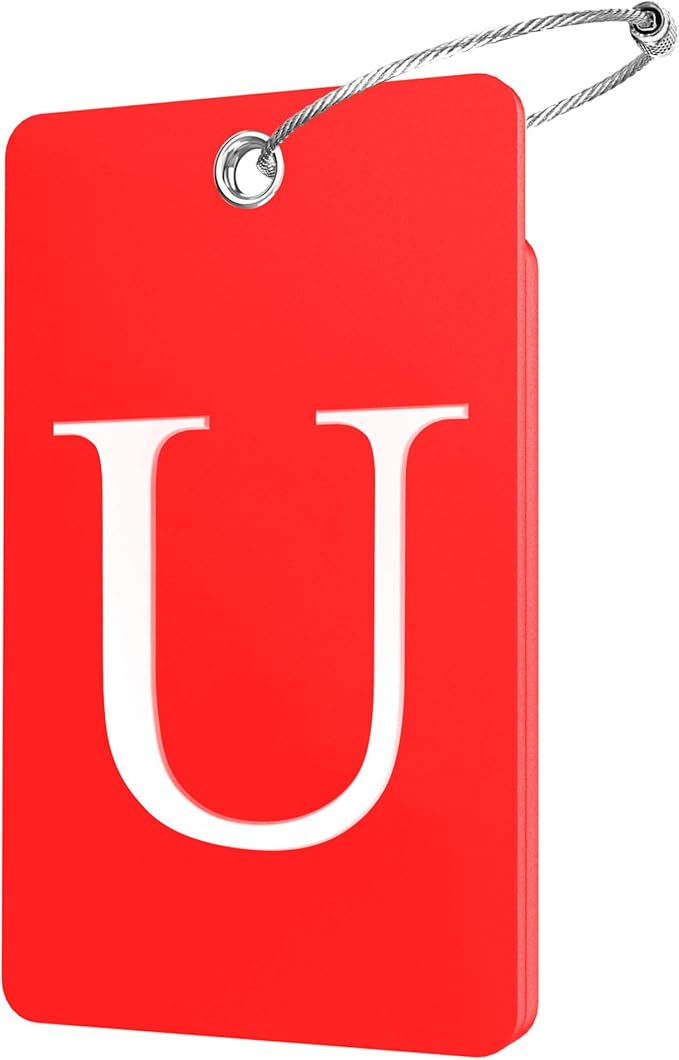 Gostwo 2 Pack Luggage Tags for Suitcases, 26 Initial Letter Travel Luggage Baggage Identification Labels ID Tag Fully Bendable Tags with Stainless Steel Loop (Red) (Letter U)