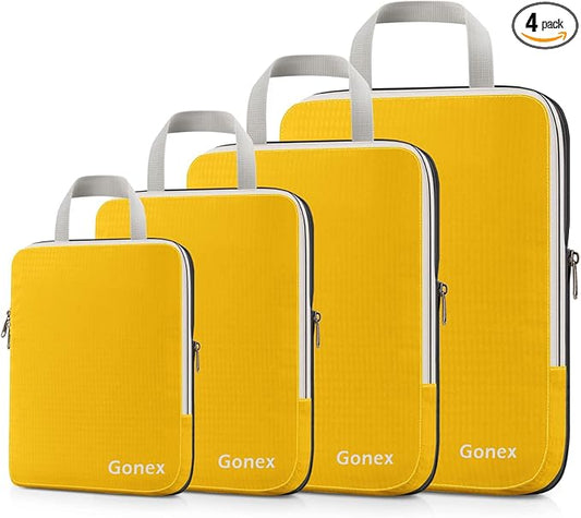 Gonex Compression Packing Cubes, 4pcs Expandable Storage Travel Luggage Bags Organizers (Apricot)