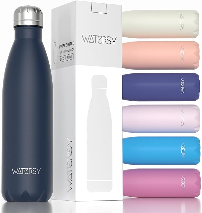 WATERSY Stainless Steel water bottles,17oz/500ml Insulated Water Bottles,Cobalt metal water bottle Keeps Drink Cold and Hot,Blue BPA Free kids water bottles for School,Gym,Travel,Sports