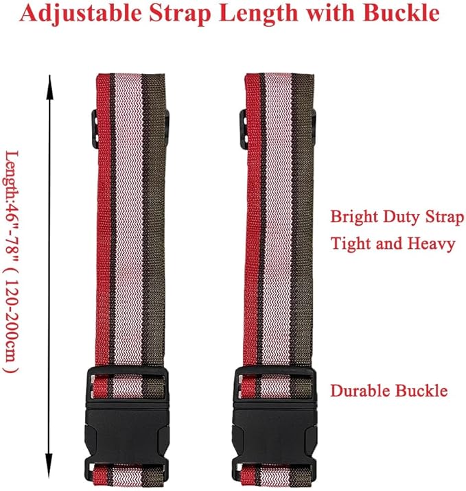 2 Pack Luggage Straps, Bright Colors Adjustable Suitcase Belts with Quick Release Buckle (GreyPink)