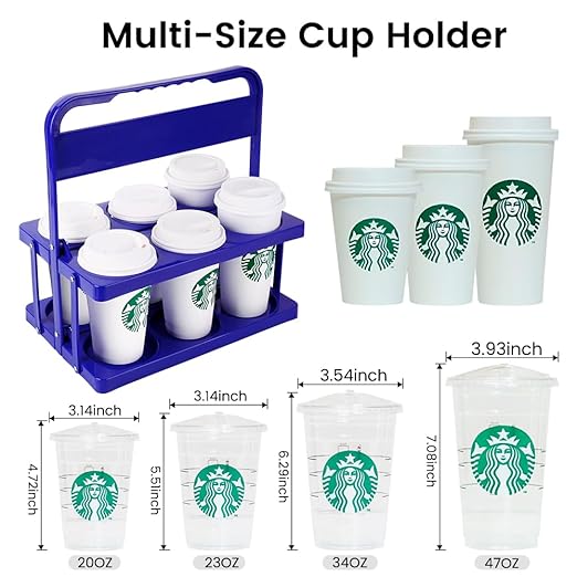 Bodaon 6 Cup Drink Carrier with Handle, Plastic Cup Carriers for Drinks, Drink Holder for Car, Food Delivery Drivers Accessories, Portable Foldable Reusable Mobile, Use for Food Delivery Bag, Purple