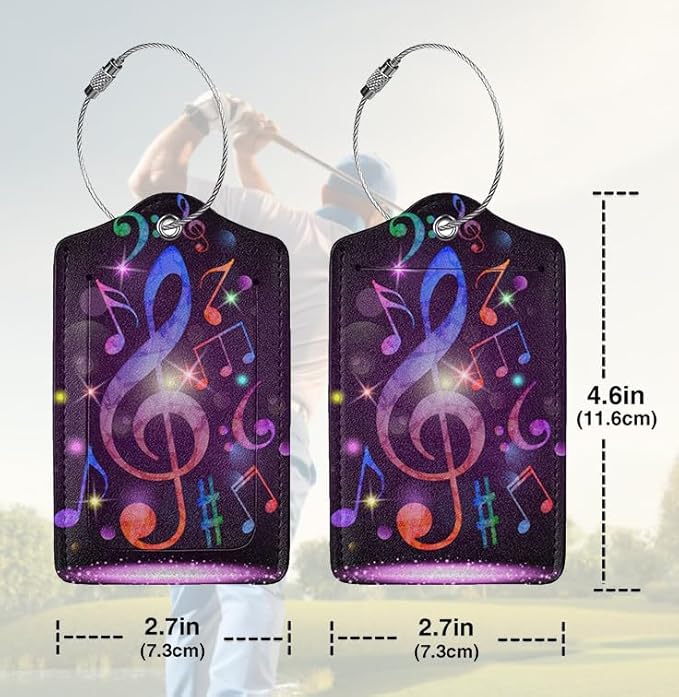 2 Pack Luggage Tags Travel Sound of Music PU Cute Leather Luggage Tag Name ID Labels with Privacy Cover Suitcases Women Men Girls Boys Fun Laggage Tags Present Box/Gift (Music)