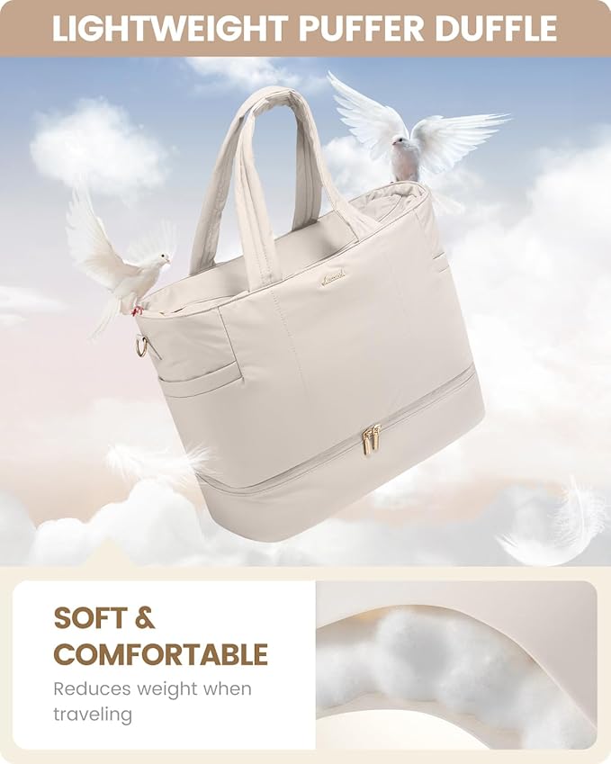 LOVEVOOK Travel Duffle Bag, Puffer Weekender Bags for Women with Shoe Compartment, Carry On Overnight Hospital Bag, Gym Tote