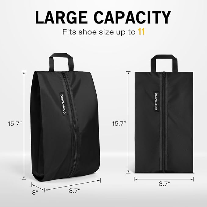 Comfyanno Travel Shoe Bag, Shoe Storage Bag for Packing in Suitcase, Resist Odor & Dust, Portable Sneaker Bag with Zipper, Travel Essentials, 15.7x8.7 in - Black