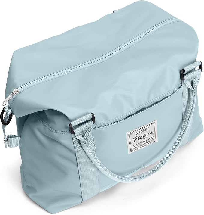BJLFS Duffel Bag, Light Blue Nylon, 60L, Water-Resistant, Adjustable Strap, Overnight Travel, Workout, Sports Activities, Fits 15.6 Inch Laptop