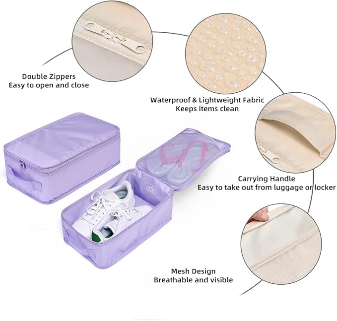 Travel Shoe Bags, Foldable Waterproof Shoe Pouches Organizer-Double Layer (6 Purple Shoe Bags)