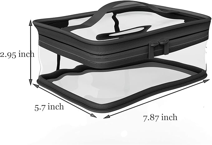 Black Transparent Cosmetic Bag Waterproof Handbag Portable Travel Work Make Up Kit Double Zipper Storage Bag, 2 PCS