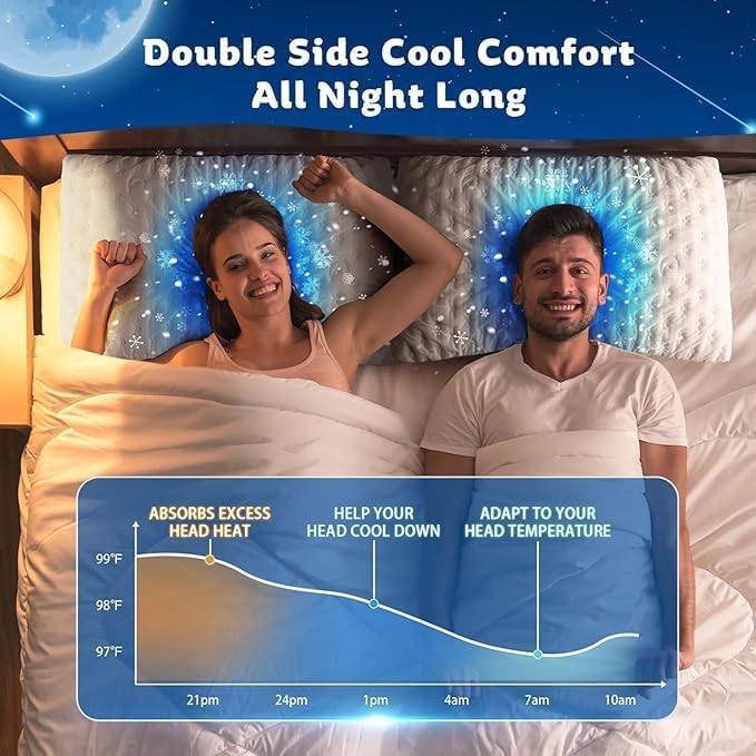 Cooling Side Sleeper Pillow for Neck and Shoulder Pain, Luxury Shredded Memory Foam Curved Bed Pillows for Sleeping Set of 2- Adjustable Queen Size- Washable Cover Crescent White