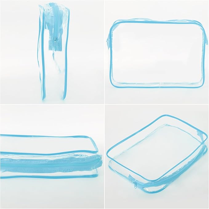Tbestmax 10 Pack Clear Cosmetic Bags Makeup Bags Portable Waterproof TSA Approved Travel Toiletry Bags Large Organizer Blue, 9.8" x 7.1" x 2.4"