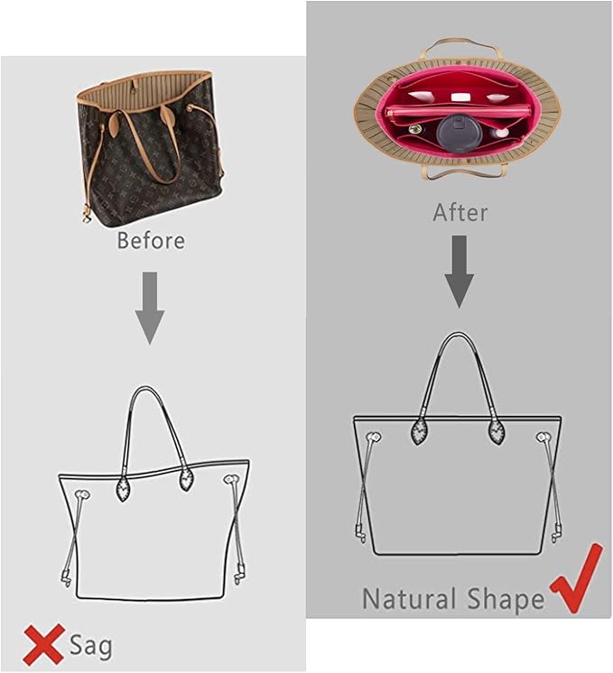 ZTUJO Purse Organizer Insert For Handbags, Purse Organizer With Zipper, Neverfull Organizer, Bag Organizer For Speedy Neverfull ONTHEGO Tote, Handbag and More (Silky Rosy, Mini)