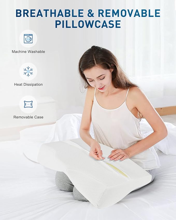 Cervical Neck Pillow, Ergonomic Memory Foam Pillows for Sleeping, Contour Side Sleeper Pillow for Adults with Breathable Pillowcase, Orthopedic Neck Support Bed Pillows for Back Stomach Sleepers