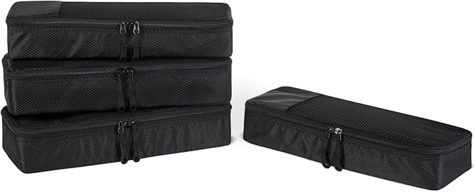Amazon Essentials 4-Piece Packing Cubes Travel Accessories Set, Luggage Organizer with Double Zipper, Mesh Top, Space-Saving, Slim, Black (Previously Amazon Basics)