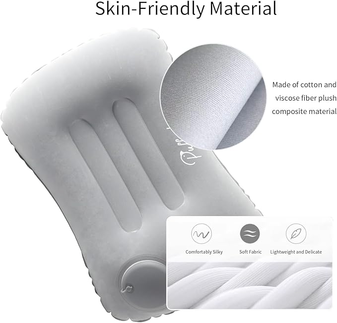 Ultralight Inflatable Travel Pillow Press to Inflate Compressible Neck and Lumbar Support While Camping Driving Sleeping Dark Blue
