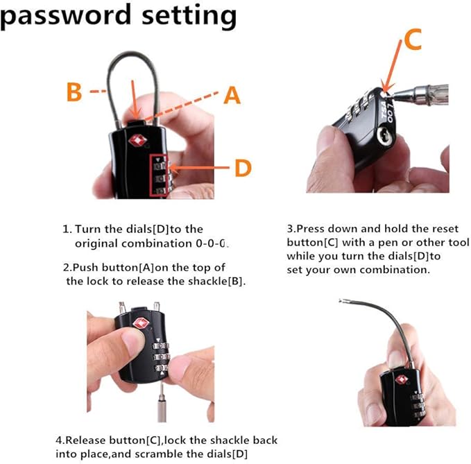 TSA Locks, Digit Combination Padlockss and Steel Cable Combination Travel Security Lock, Coded Lock for Baggage Travel Bag, Suit Case, Gym, Bike Locks (TSA Luggage Locks-2)